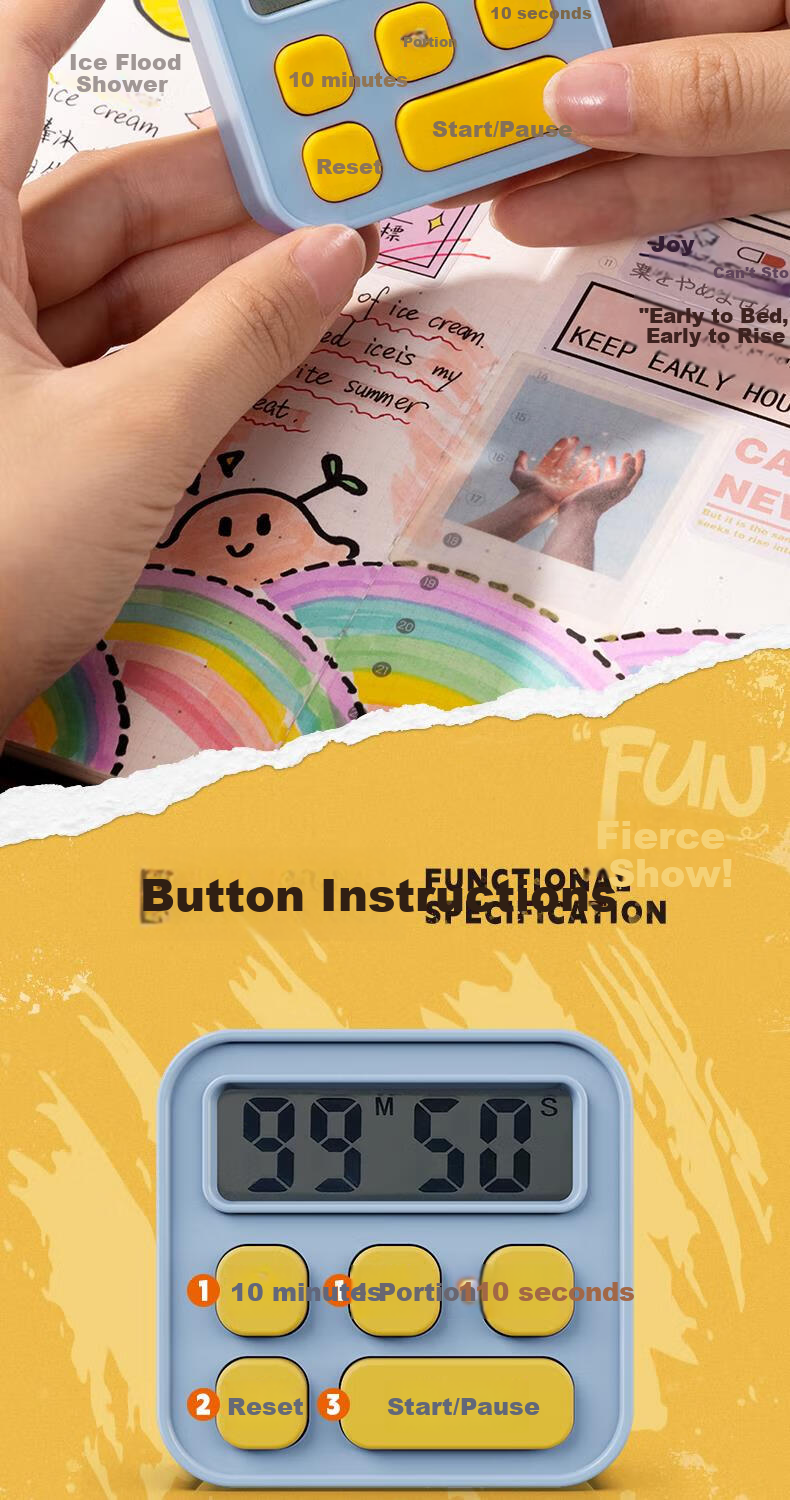 Deli Student Electronic Timer Alarm Clock Children's School Self-Discipline Time Management Kitchen Timer Alarm Clock Baking Timer LE201 Blue Back-to-School Essential Gift 5