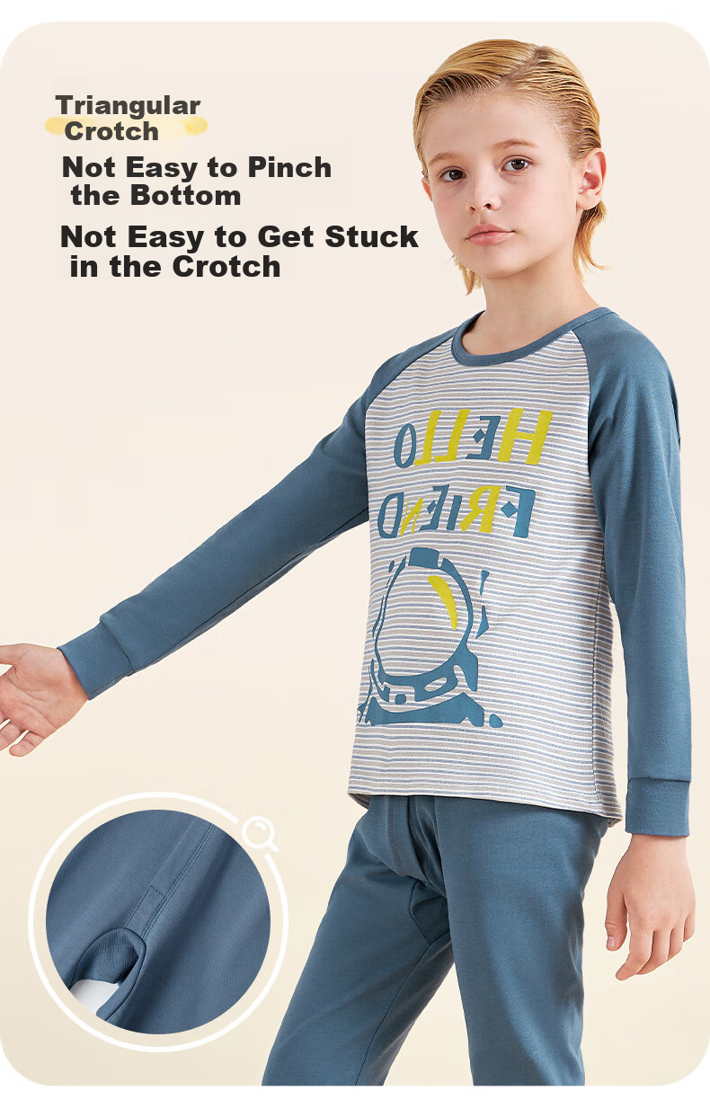 Yalu Children's Thermal Underwear Set Youth Winter Pure Cotton Autumn Clothes and Pants Class A Boys Comfortable Home Pajamas 3