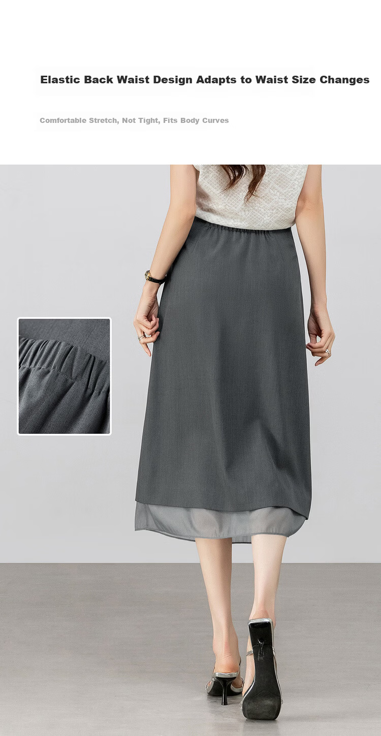 Shangdu Bila Urban Intelligent Commuter Women's Spring Elegant Slim Fit Elastic Waist A-Line Chiffon Midi Skirt 6