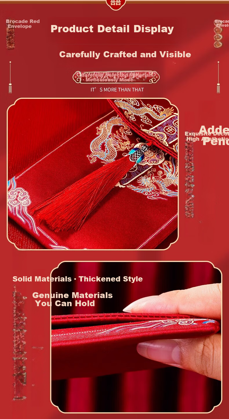 Mingyu Wedding Envelope Premium Fabric Red Packet for Marriage Engagement Gift Money Bag Peace and Joy 3