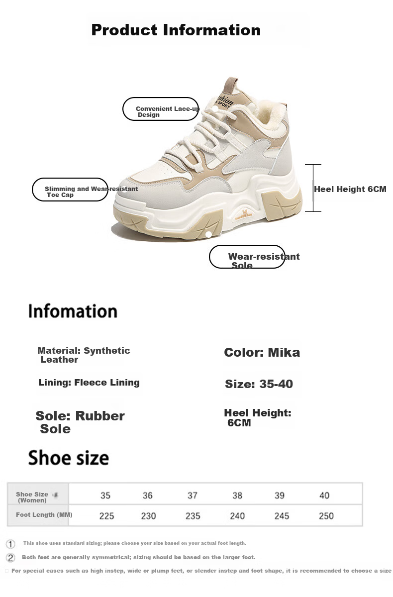 CARTELO Women's Fleece-Lined Winter Casual High-Top Cotton Shoes Warm Sports Sneakers Mika 1652 Size 35 7