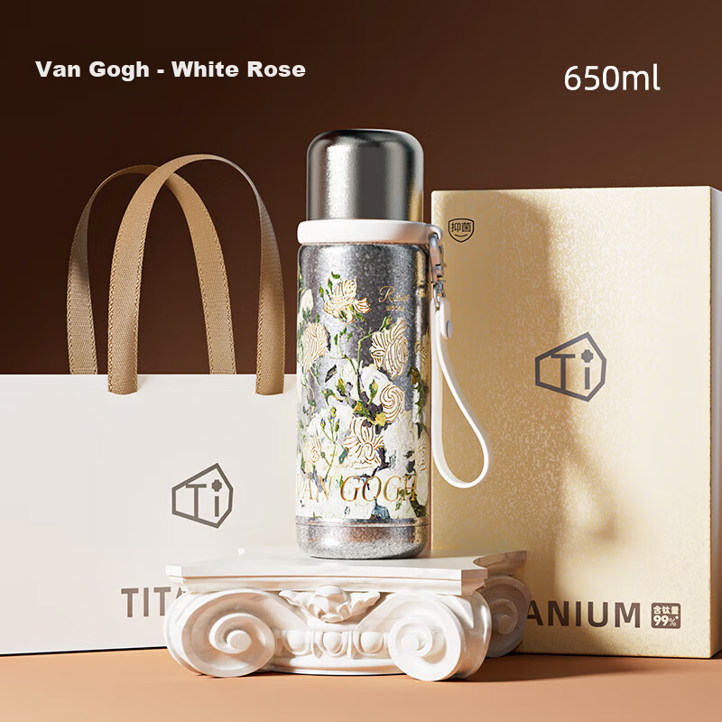 Daka Pure Titanium Insulated Thermos Van Gogh Collaboration Temperature Display Direct Drinking Tea Infuser Large Capacity Outdoor Stew Tea Cup Gift Mug