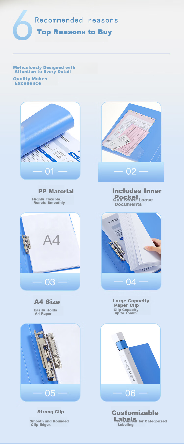 COMIX A4 Blue Single Strong Clip Folder with Insert Pocket A4 Document File Folder A602 1