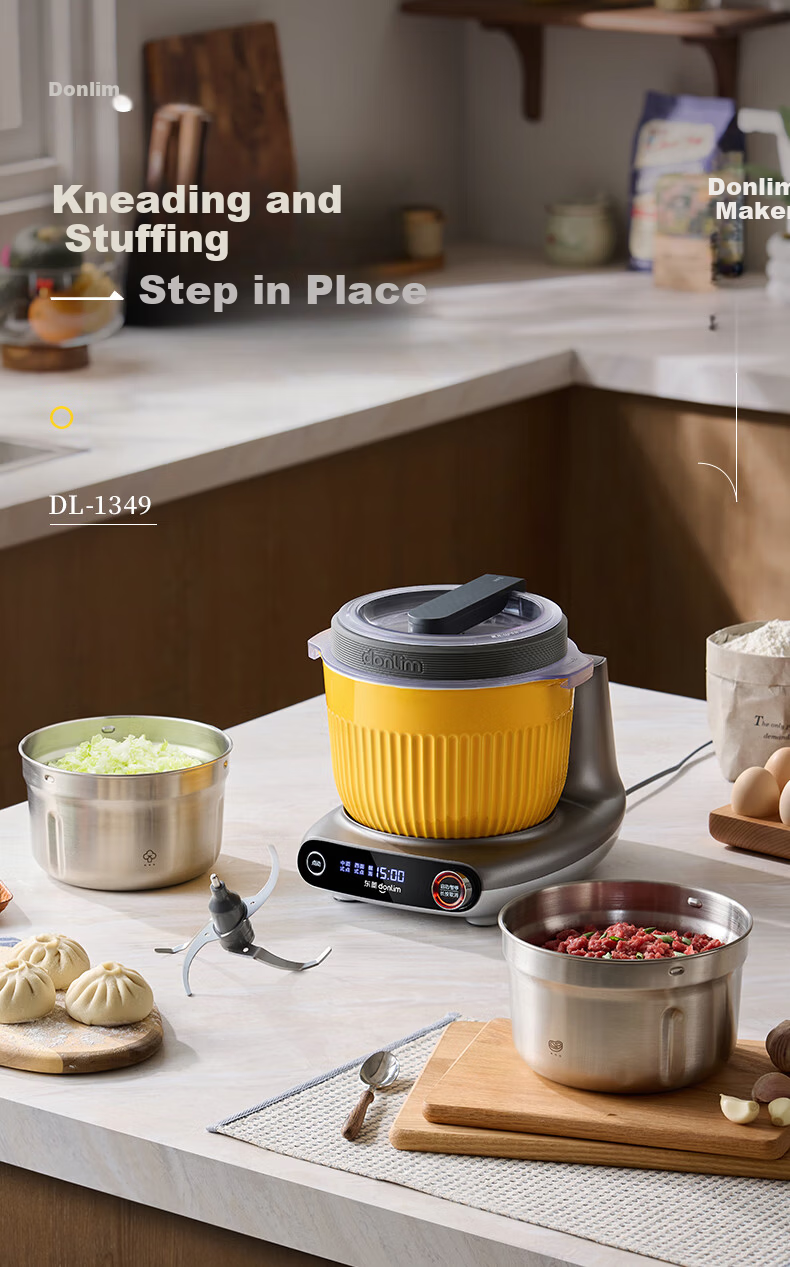 Donlim Multifunctional Kitchen Machine Glass Model Home Dough Maker Fully Automatic Dough Kneading and Meat Grinding Machine Kneading Stuffing Fermentation Beating DL-1350 5