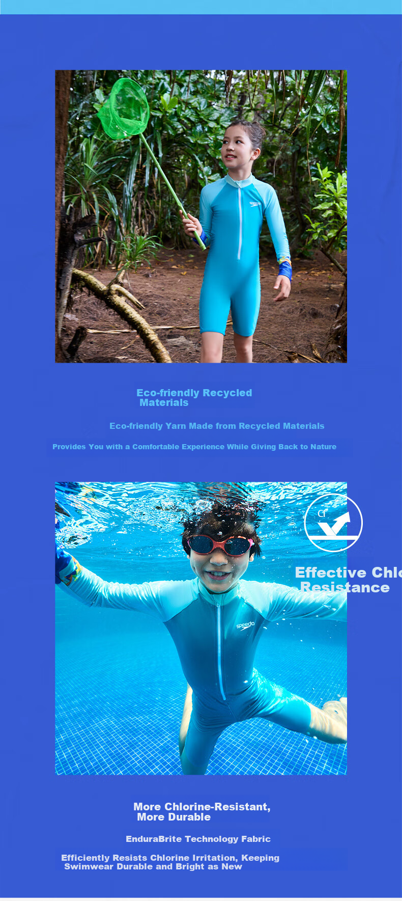 Speedo Kids Swimsuit Wave Series Outdoor Sun Protection Long Sleeve Knee-Length One-Piece Swimwear Unisex Green 5-6 Years 3