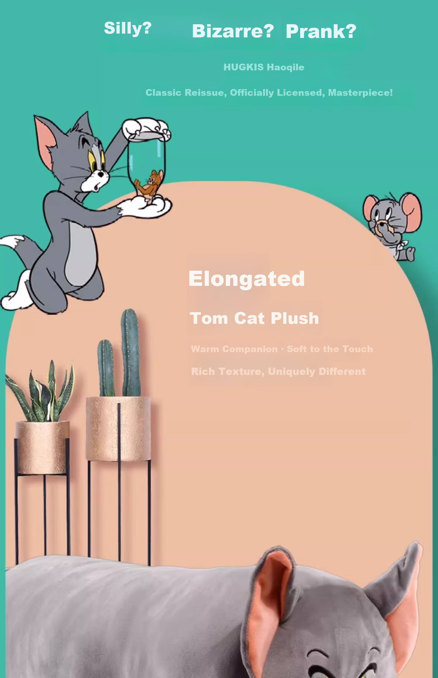Tom and Jerry Plush Long Body Pillow Sleeping Pillow Girl Hugging Doll Cushion Toy Tom Cat Deluxe Edition 65cm 31