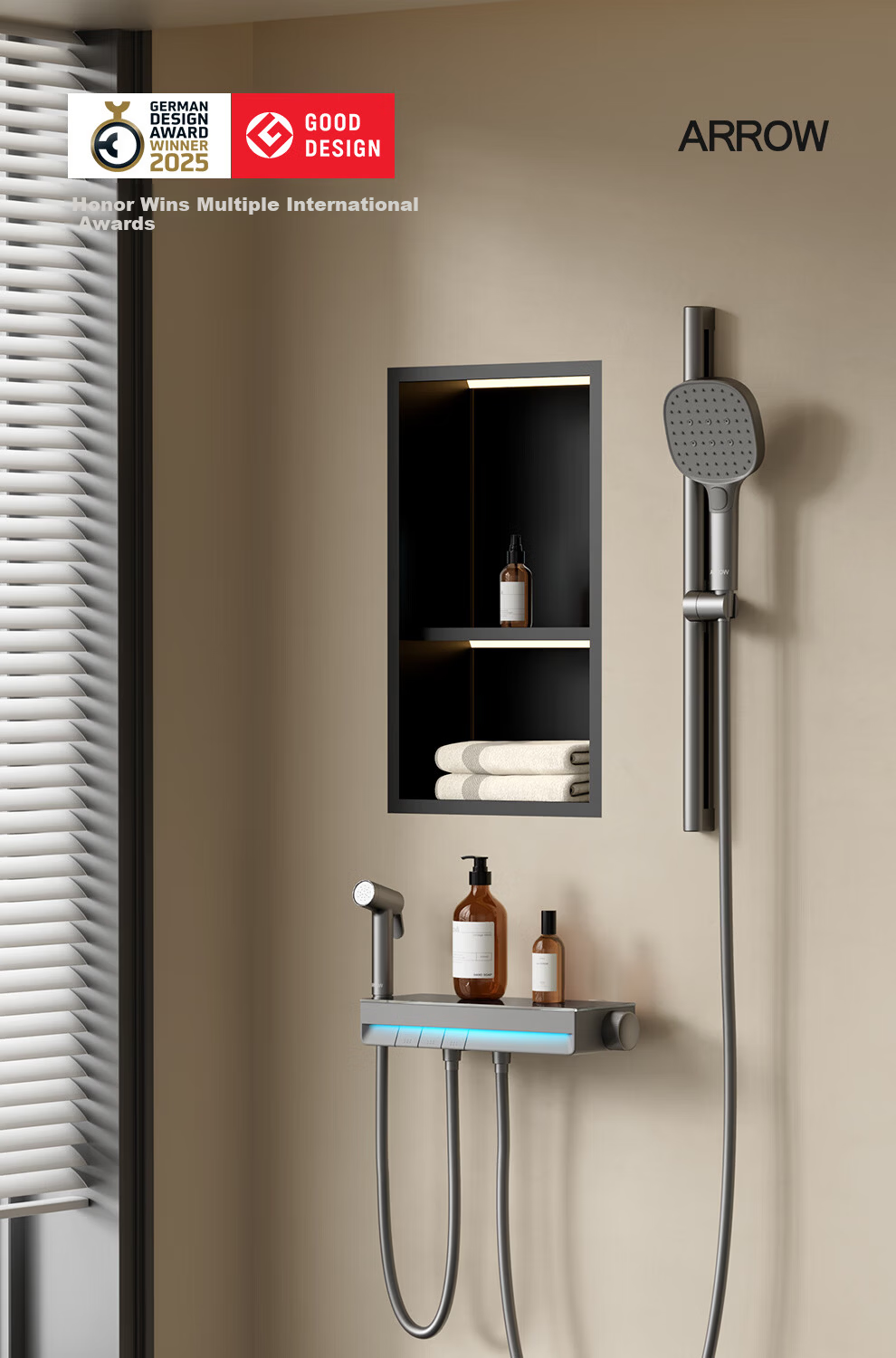 ARROW F600 Three-Function Shower Head with Piano Key Large Storage and Pressure Boosting Spray Set AE33185MZGGSP-P 3
