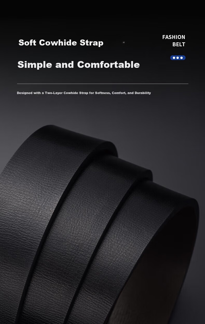 Calermkeens Toothless No-Hole Automatic Buckle Men's Leather Belt Business Casual Cowhide Waist Belt Gift Box for Boyfriend 9