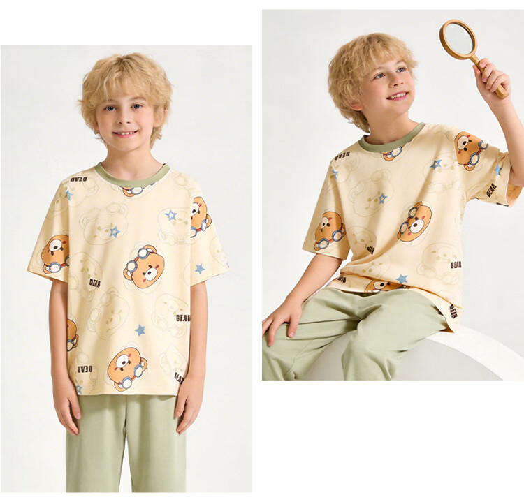 Hodo Kids 100% Cotton Boys' Summer Thin Round Neck Pajama Set, Baby Boys' Wearable Homewear 14