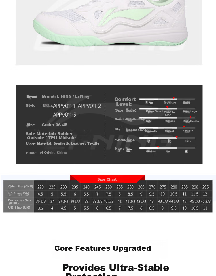 LI-NING Table Tennis Shoes Unisex National Team Training Edition White Blue Size 38 Non-Slip Rubber Sole 4