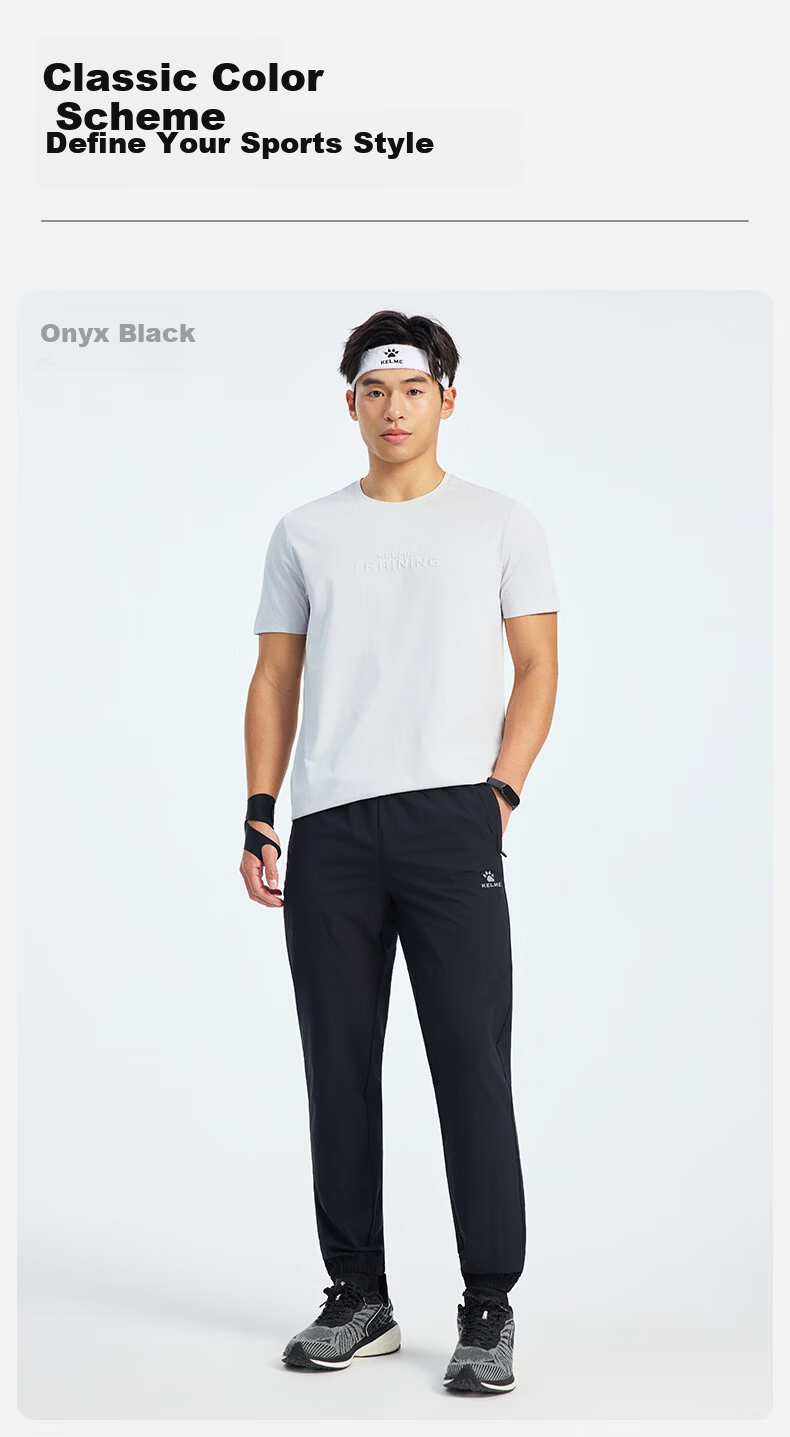 KELME Quick-Dry Sports Pants Summer Lightweight Breathable Antibacterial Jogger Woven Casual Trousers Agate Black 4XL 9