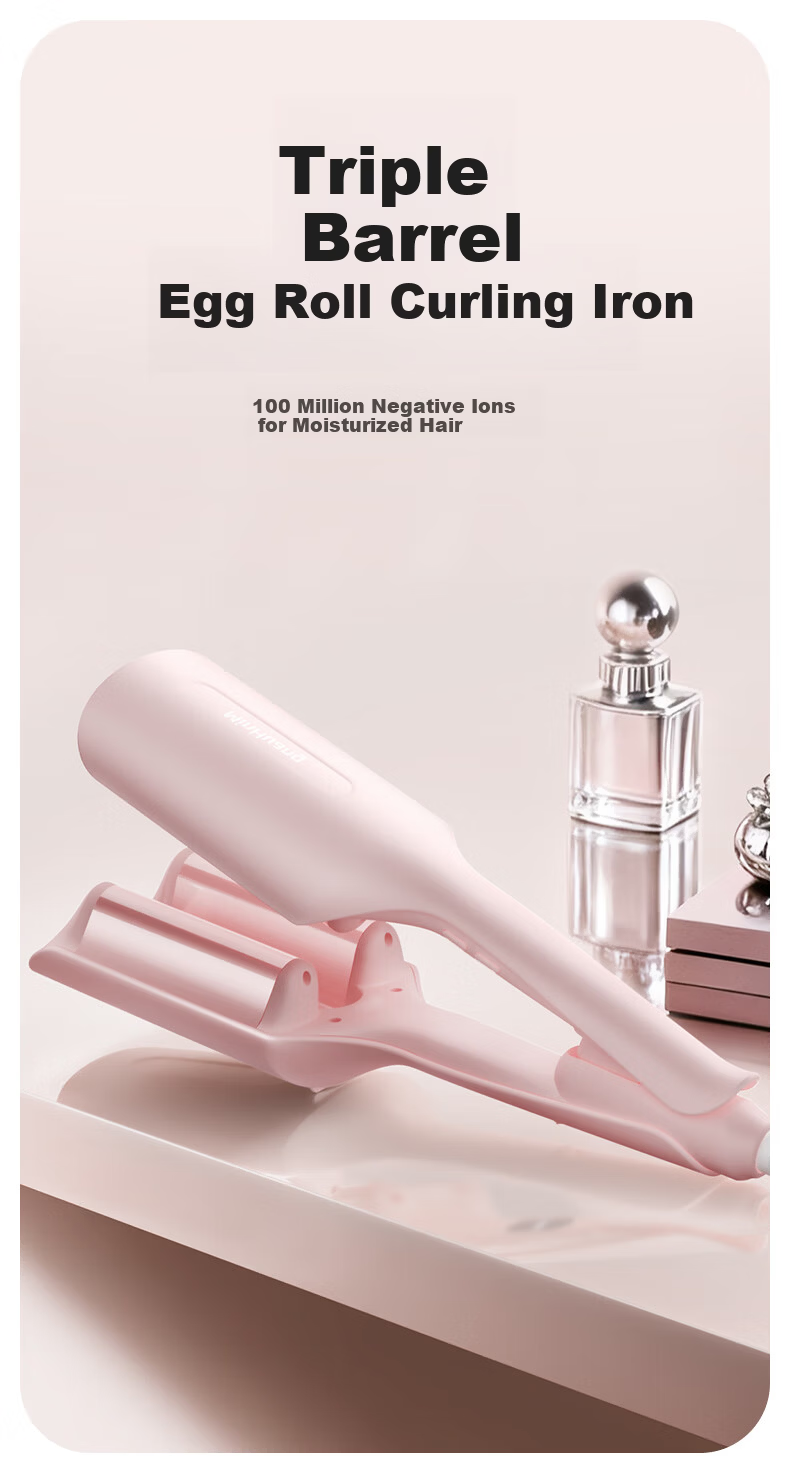 MinHuang 32mm Triple Barrel Curling Iron Water Wave Hair Curler Big Wave Cake Roll Lazy Styling Tool for Women U3 3