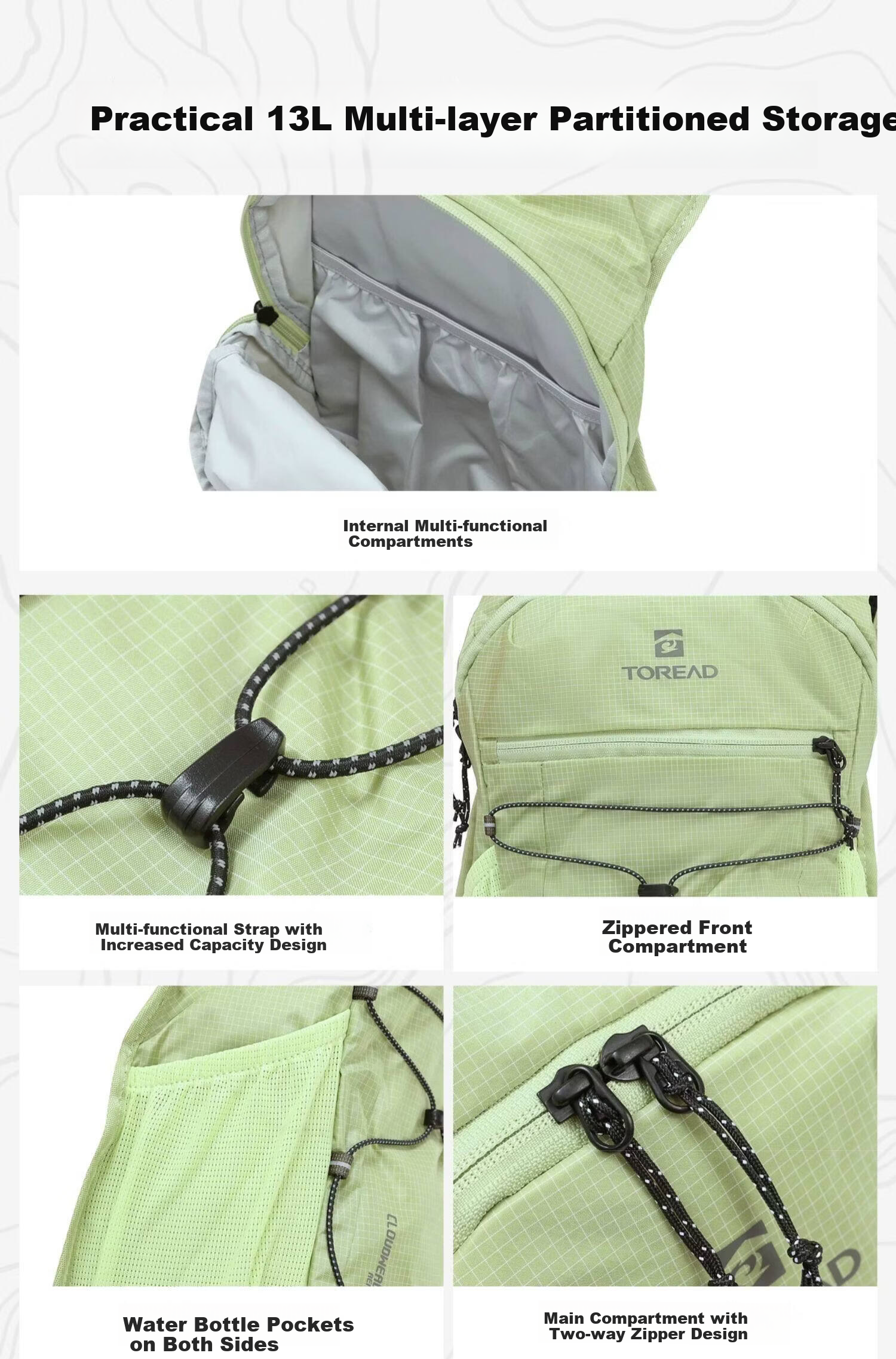 TOREAD Mountaineering Backpack Yunye AERO PACK 13L Outdoor Hiking Ultralight Multifunctional Double Shoulder Travel Bag Mountain Shadow Gray 5