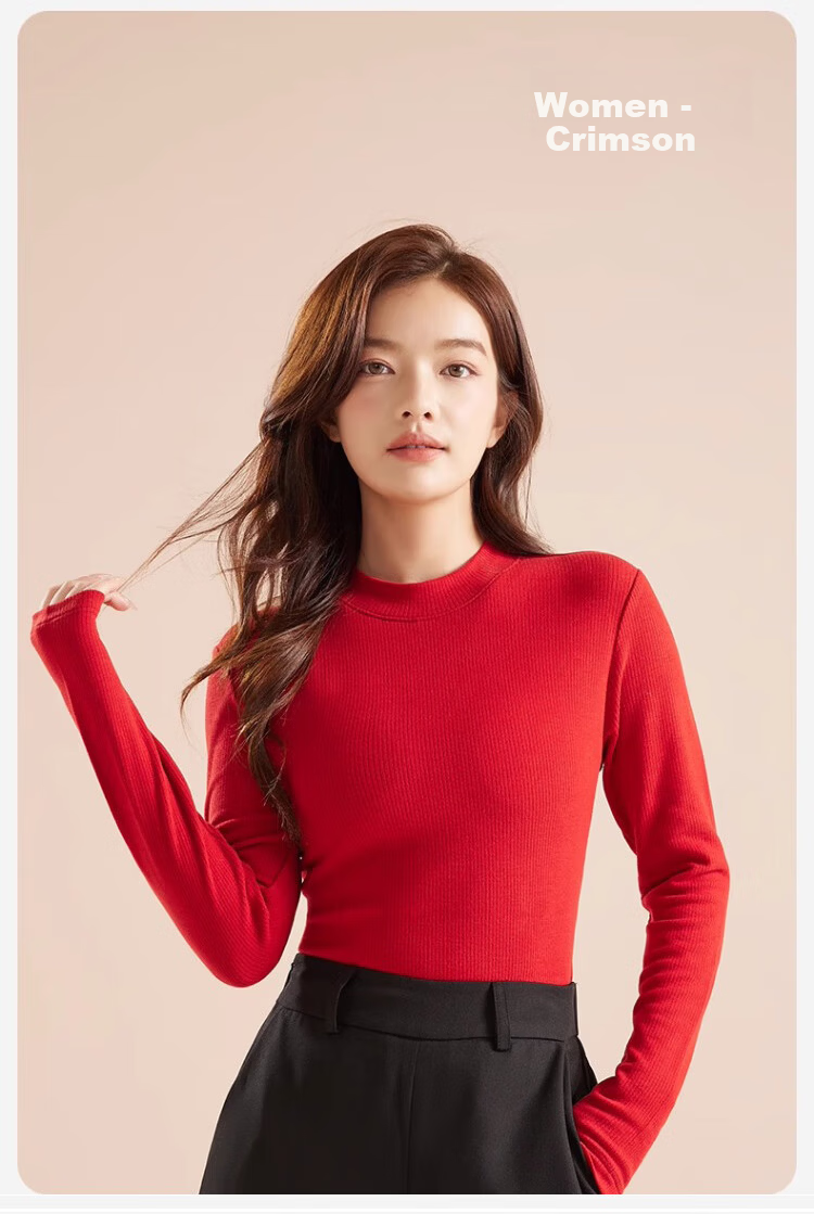 Urban Beauty Women's Slim Fit Half Turtleneck Base Layer Top High Elastic Thickened Fleece Autumn Winter Shirt Red M 16