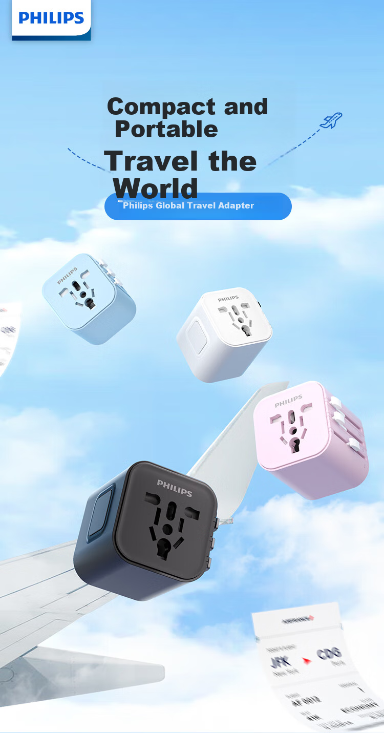 PHILIPS International Travel Adapter Plug Converter UK US EU AU Germany Japan Singapore Hong Kong Compatible 1A1C Charging 12W White 1
