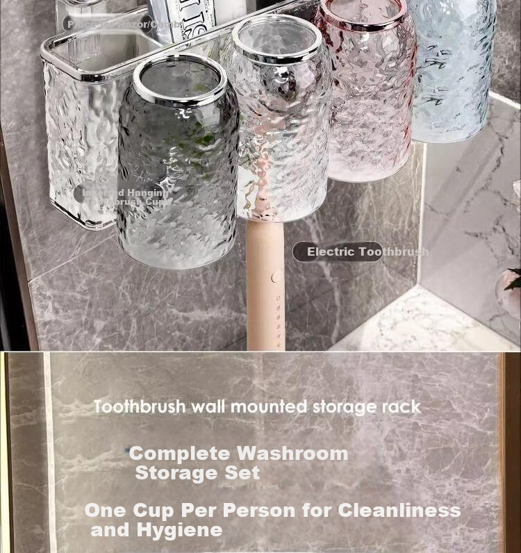 Jialifang Suction Cup Toothbrush Holder Wall-Mounted No Drilling Required with Handle Colorful Four-Cup Desig 5