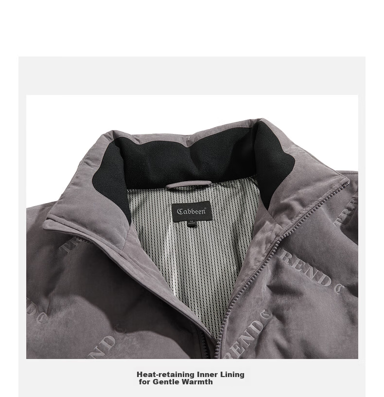CABBEEN Men's Down Jacket Peach Skin Fabric with Three-Proofing Seamless Lettering Casual Winter Down Coat 16