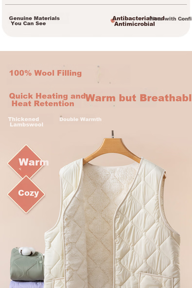 Urban Beauty Women's Thermal Vest Wool Sleeveless Jacket Lightweight Fleece Thickened Heated Vest for Spring Autumn Winter 3