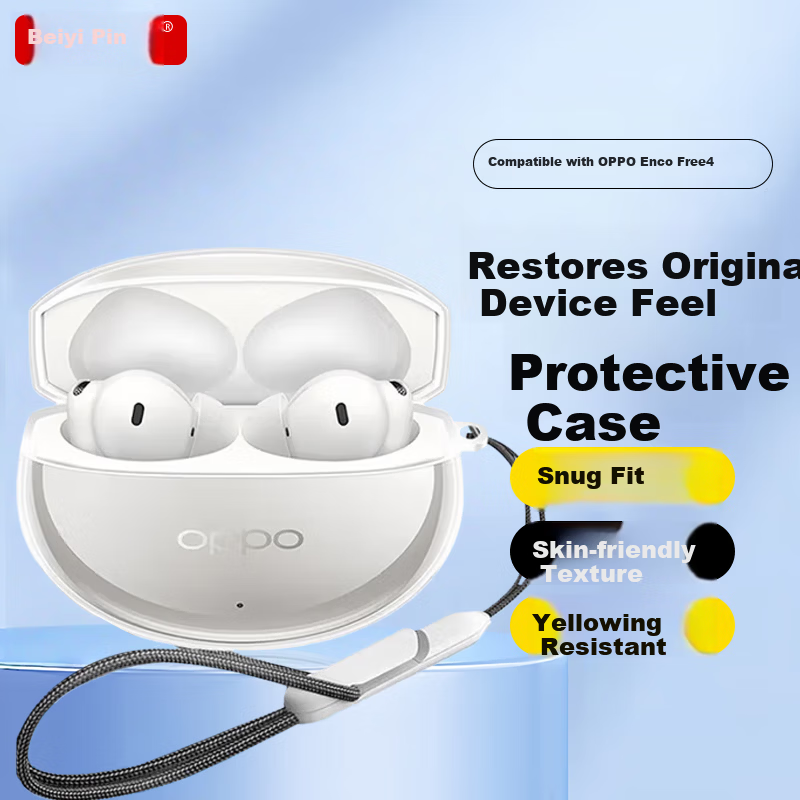 Beiyipin Protective Case for OPPO Enco Free4 Wireless Bluetooth Earphones, Full Coverage Shockproof Ultra-Thin Transparent High-Transparency Crystal Clear Charging Case Cover