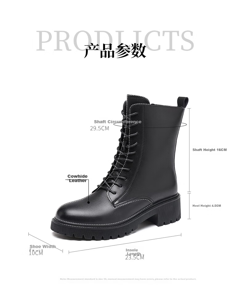 Red Dragonfly Women's Martin Boots Winter Warm Fleece Lined Short Boots Versatile Cowhide High-top Women's Boots WTC454831 Black Size 38 8
