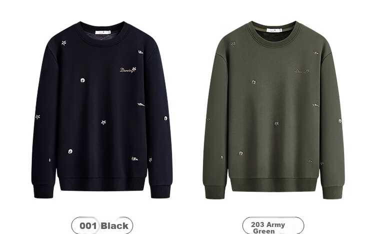 Dancing with Wolves [Fleece Lined Warmth] Autumn Winter Embroidered Round Neck Thickened Men's Sweatshirt 001 Black 175 8