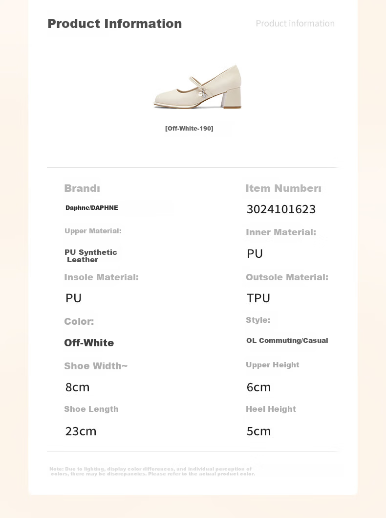 DAPHNE French Mary Jane Shoes for Women, 2026 New Spring Style, Shallow Mouth Gentle Flats, New Chinese-Style High Heels, Beige, Size 36 6