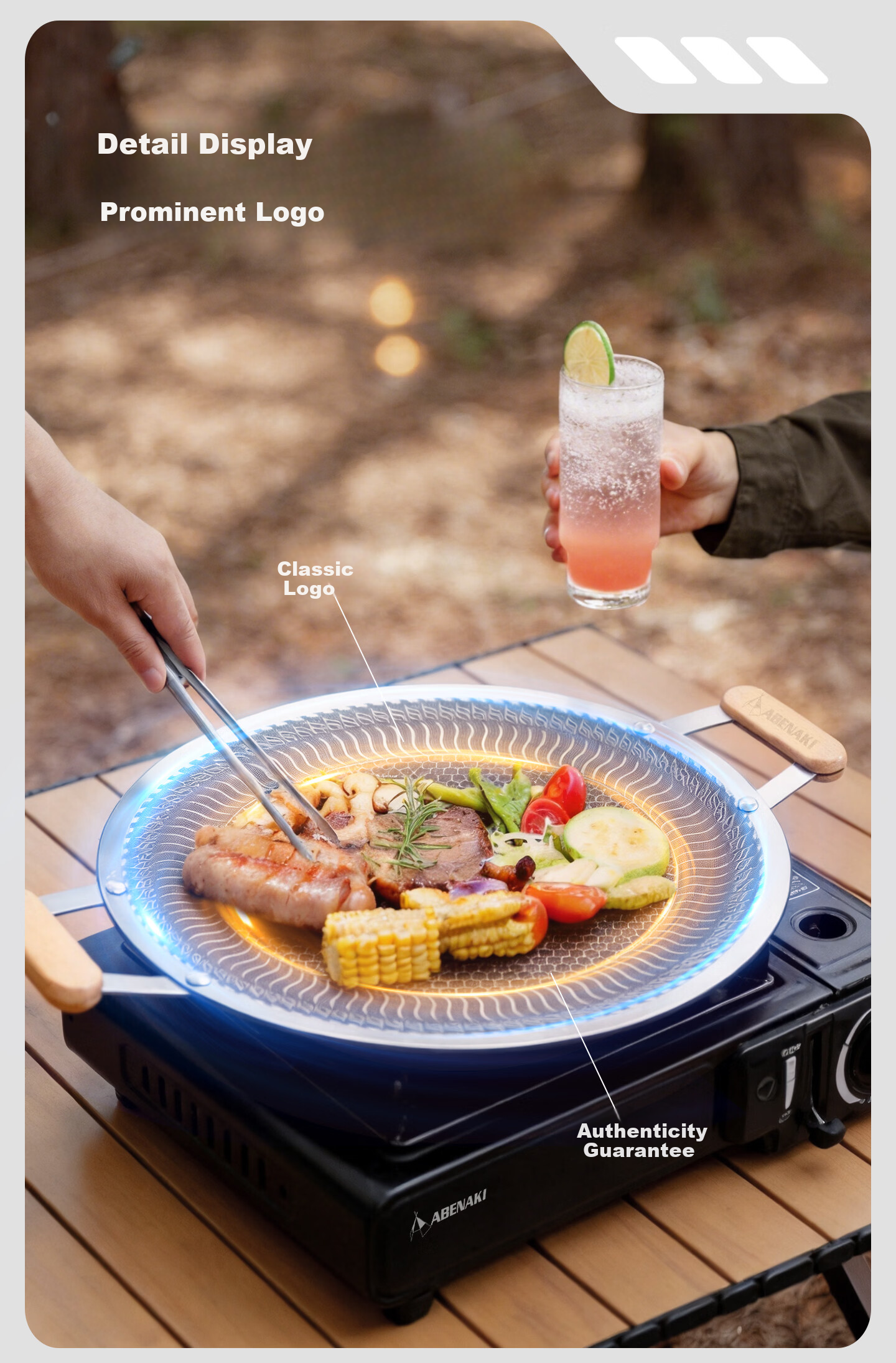 ABENAKI Non-Stick BBQ Grill Pan for Home, Outdoor Fire Pit, Tea Cooking, Compatible with Gas and Induction Stoves 6