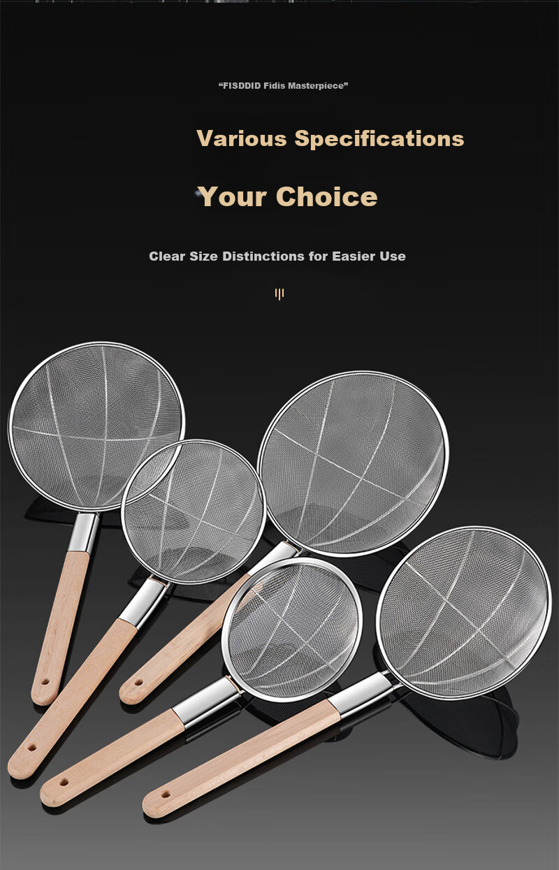 FISDDIS Large Fine Mesh Skimmer 30 Mesh 24cm Strainer Net Ladle Kitchen Household Commercial Frying Skimmer 14
