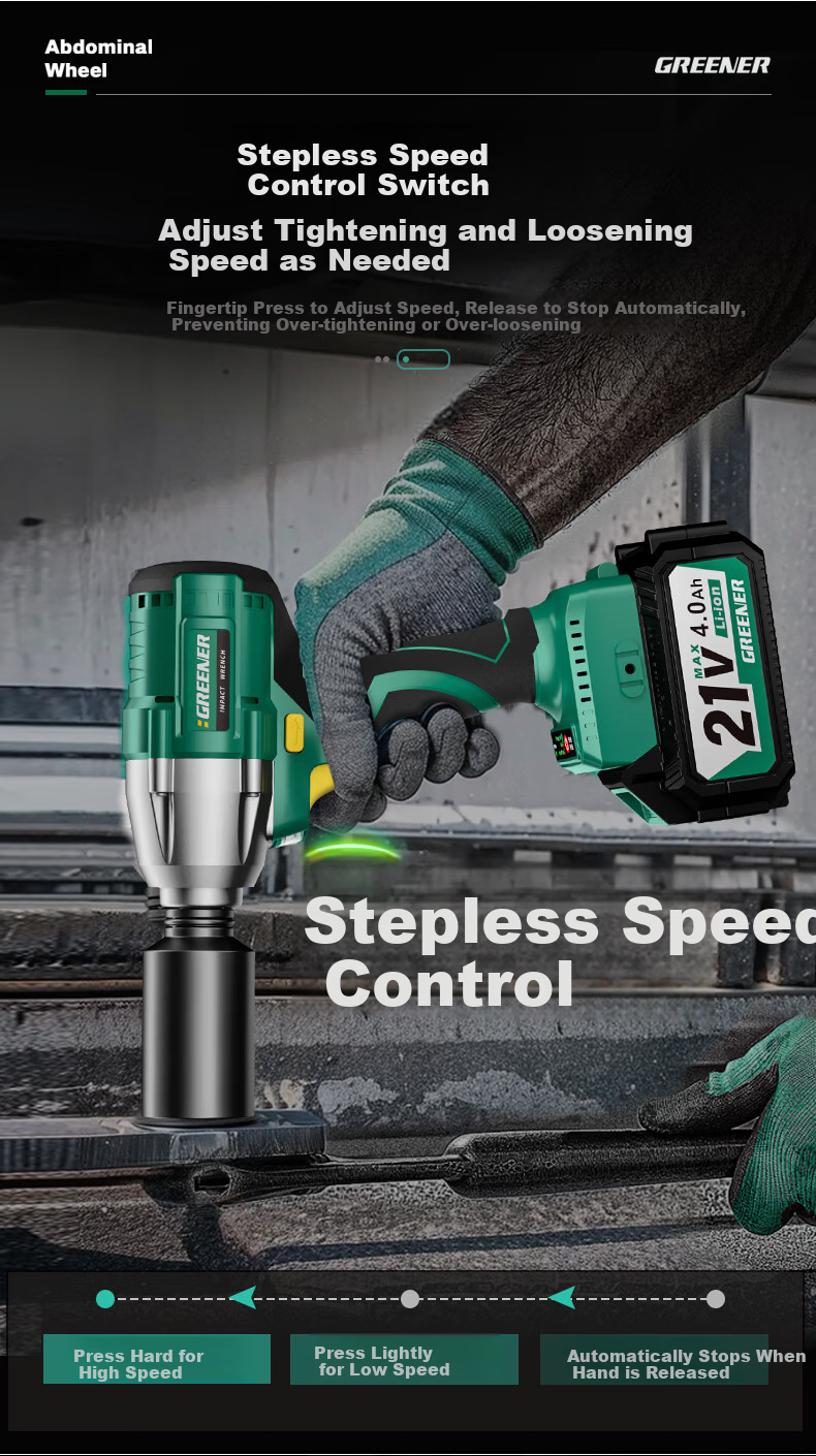 GREENER Brushless Electric Wrench, High Torque Lithium Battery Impact Gun, Auto Repair Stand, Small Impact Plate Tool Set, 600N.m One Battery 11