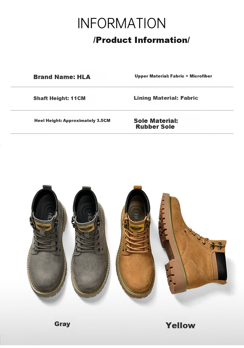 HLA Martin Boots Men's High-Top Outdoor Yellow Work Shoes HAAGZM4DAZ413 Gray Size 38 4