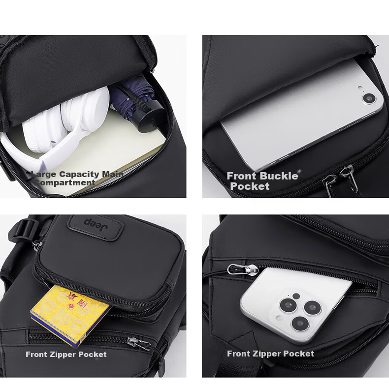 JEEP Men's Outdoor Crossbody Bag Sports Small Backpack Large Capacity Shoulder Bag Casual Commuter Water-Resistant Phone Bag 4