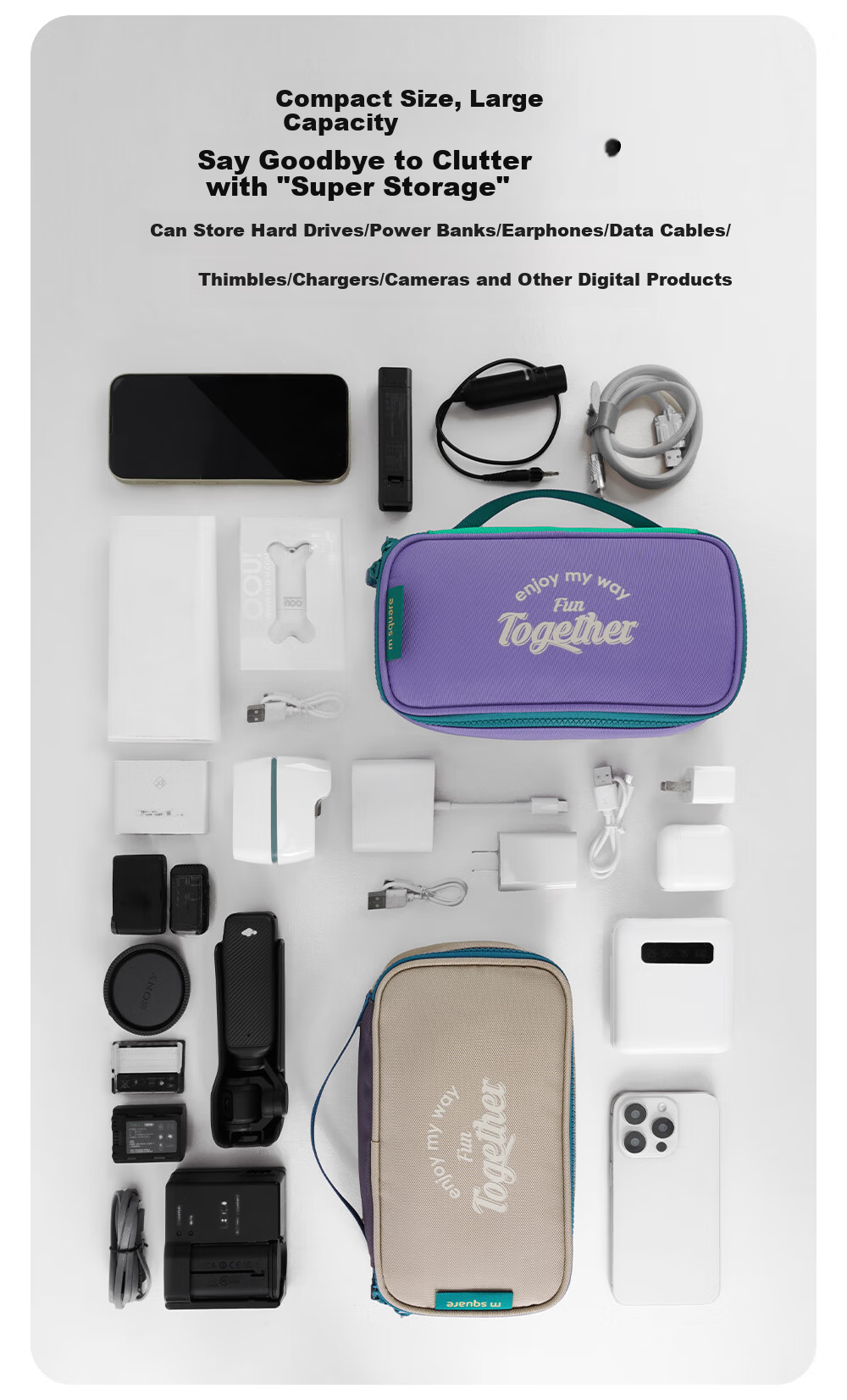 M Square Multifunctional Digital Bag Large Capacity Storage Cable Earphone Camera Organizer Portable Travel Bag Secret Green 4