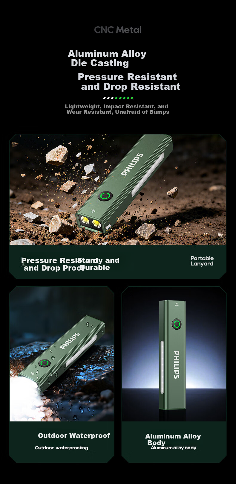 PHILIPS Flashlight, High Brightness, Magnetic Attraction, Household Use, Small Laser Pointer, Infrared Long-Range, Outdoor Lighting, Emergency Light, 6257GR 17