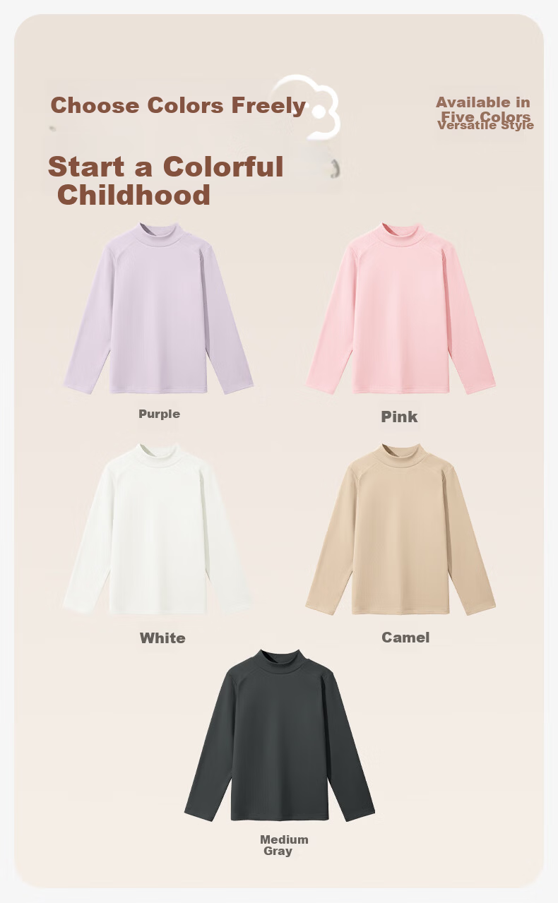 Baleno Boys' Long Sleeve T-Shirt Winter 2025 Warm Innerwear Children's Solid Color Half Turtleneck Base Shirt 6