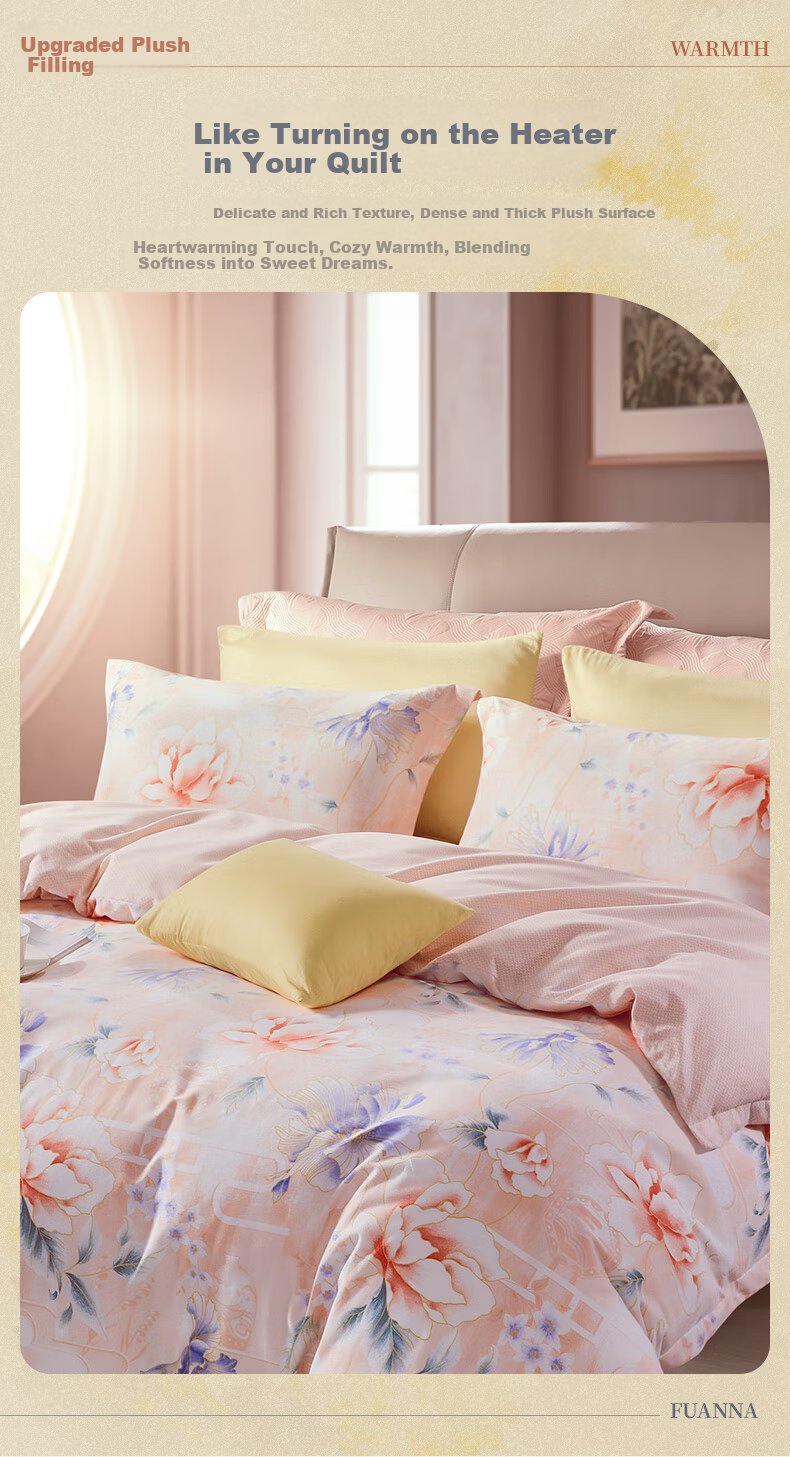 FUANNA Four-Piece Set, All-Cotton Brushed Class A Bedding, 60s Xinjiang Long-Staple Cotton Thickened Bedding, Single/double Size 203*229cm 5
