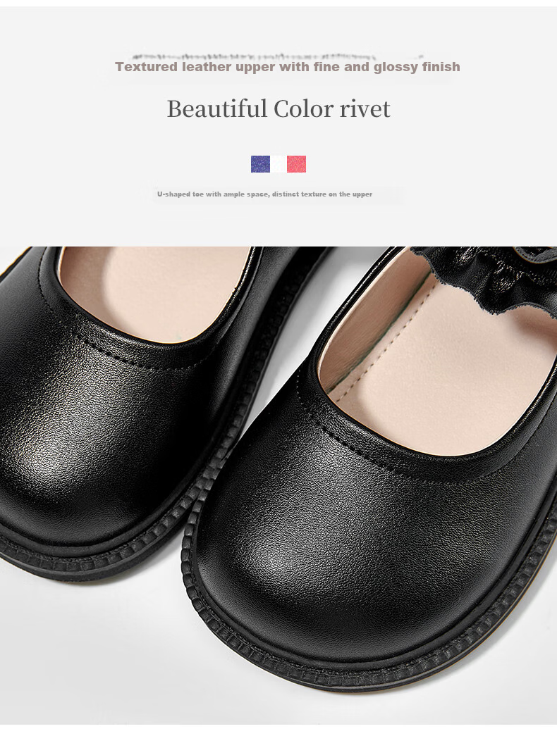 Balaqi Girls 2026 New Spring Autumn Student Shoes Classic Children's Black Leather Stage Performance Shoes BL3580 Black Size 36 5