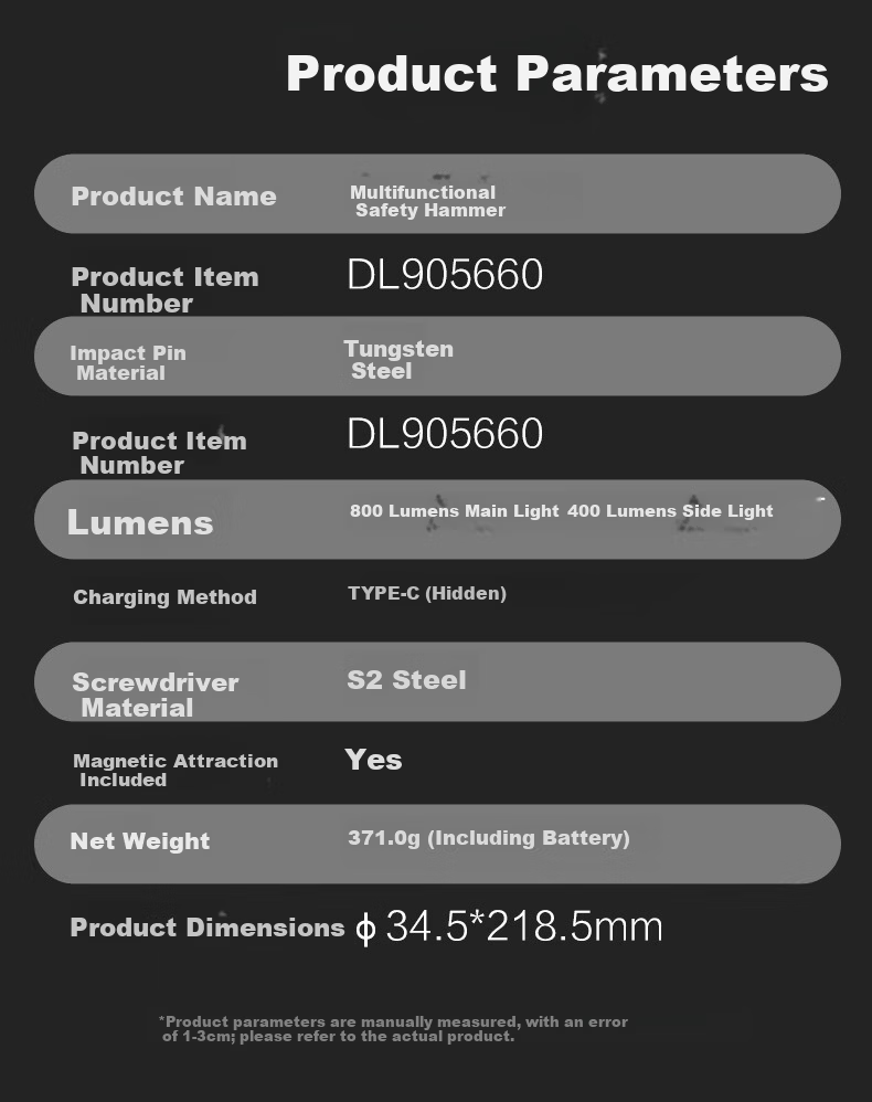 Deli Multifunctional Flashlight Safety Hammer with Hidden Cutter and Warning Light 5-in-1 Compatible with Xiaomi SU7 15