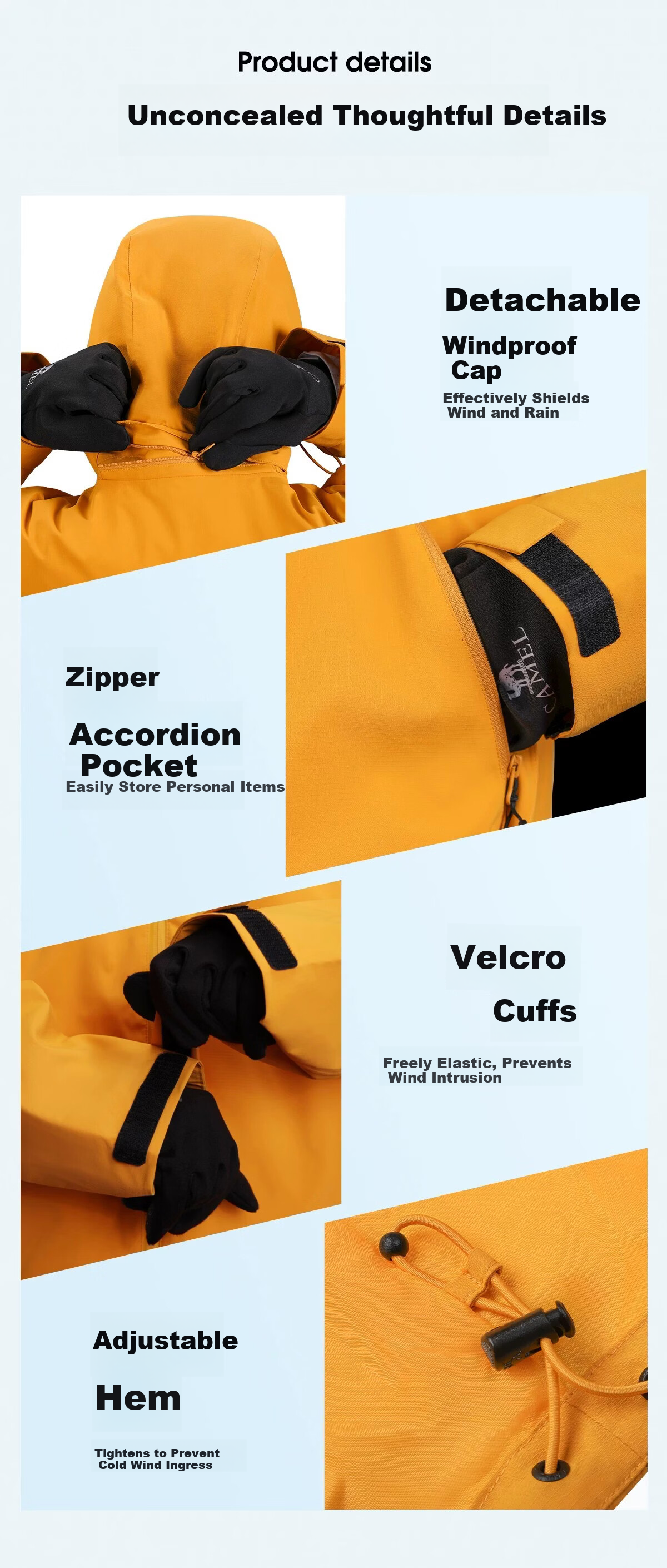 Camel Women's Outdoor New Yellow Short Windproof Waterproof Jacket Unisex Hiking Mountaineering Coat 11