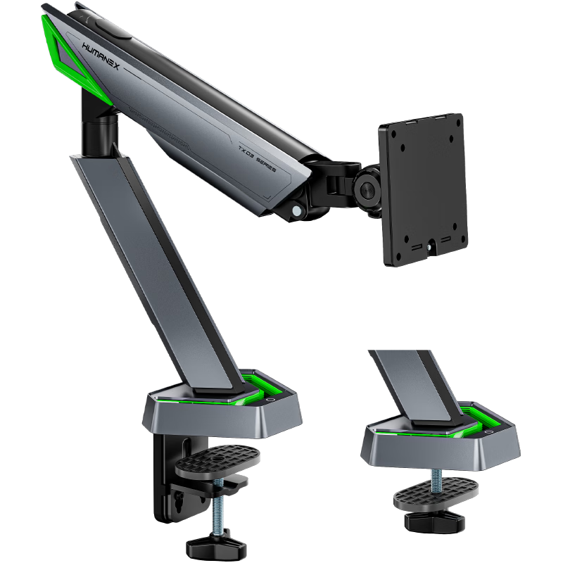 HUMANEX Monitor Stand, Computer Display Stand, Mechanical Arm Gaming Desk, No-Hole Universal Rotating Extendable Height-Increasing Bracket Gift Box, Weight Capacity 16KG, TX03-1G, Midnight Black