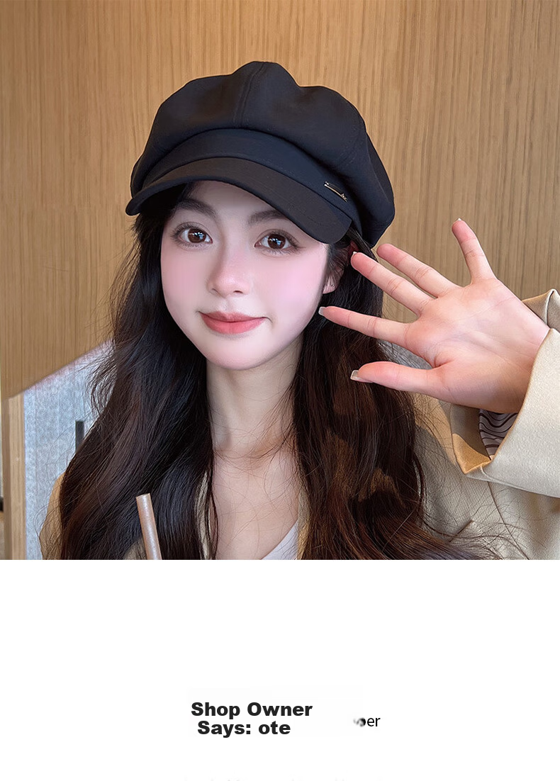 XUEXIMAN Women's Beret Hat Black Vintage Duckbill Octagonal Cap Large Head Circumference 1