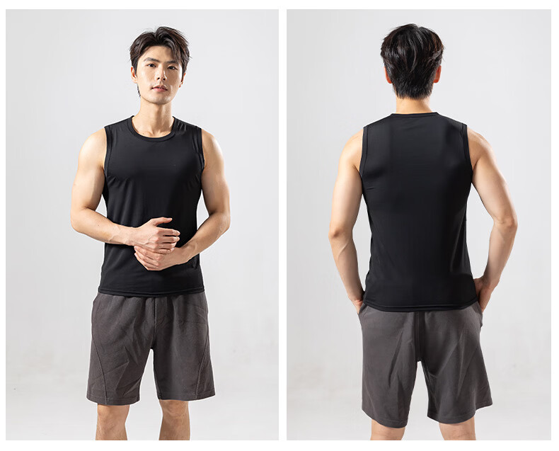 Xunmianren Men's Sleeveless Sports T-Shirt Wide Shoulder Base Layer Vest Summer Sports Ice Silk Breathable Quick-Dry Vest 16