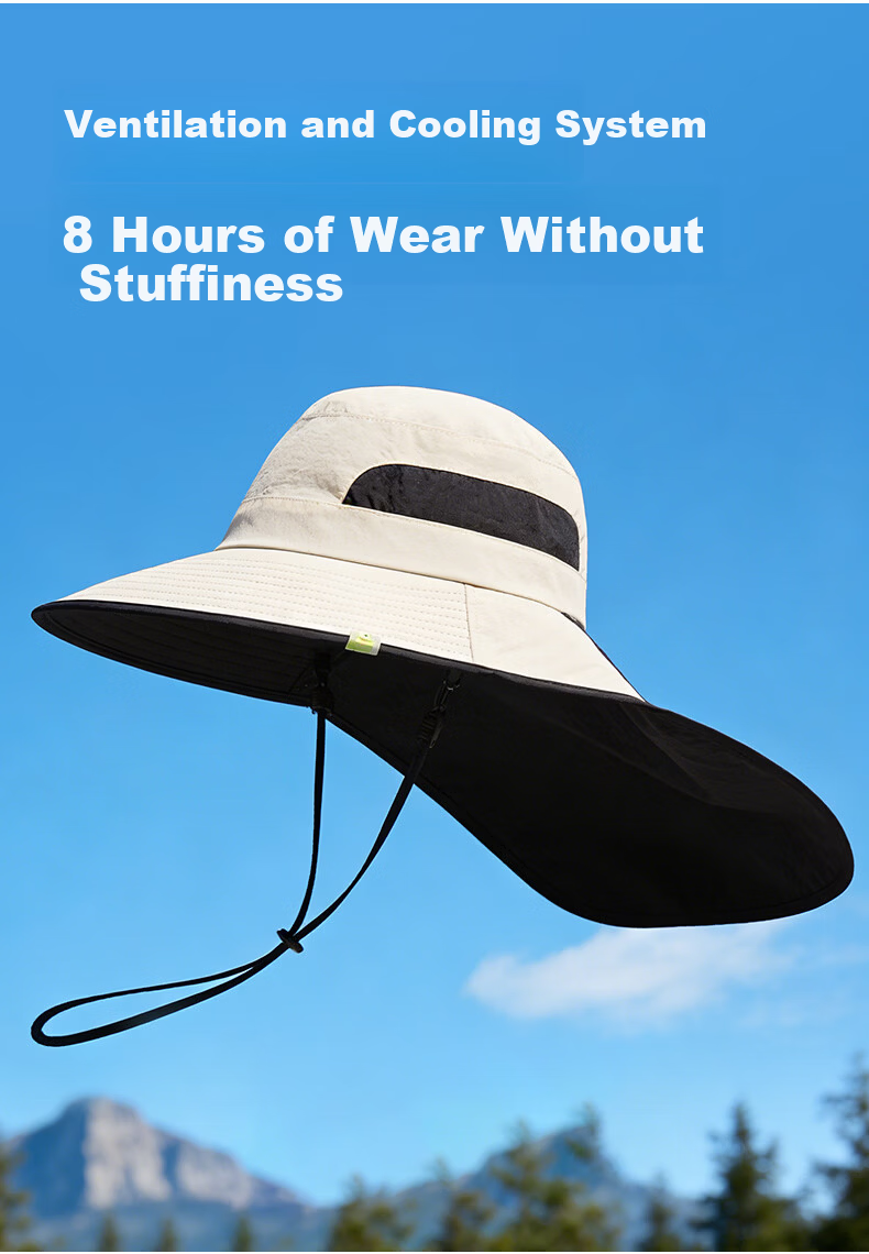 KELME Sun Protection Bucket Hat Summer Hiking Fishing Cap with Neck Flap Unisex Large Brim Sun Hat 5