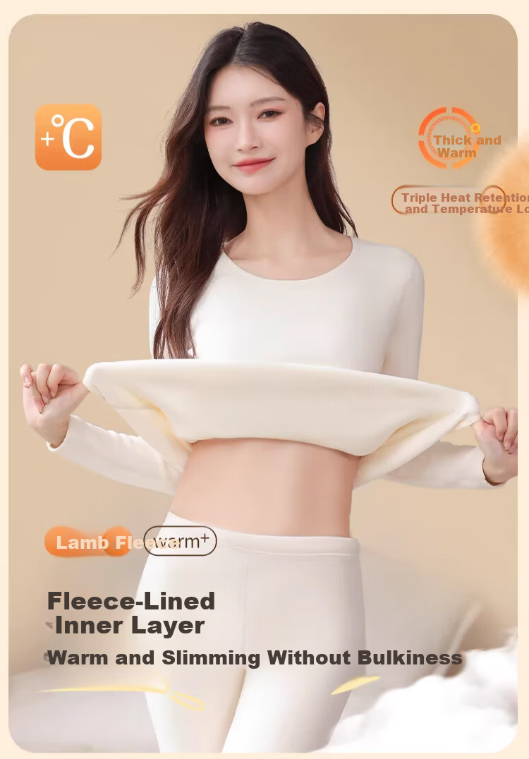 Langsha Youth Thermal Underwear Women Fleece Thickened Winter 10A Antibacterial Heating Lambswool Autumn Shirt and Pants Set 1