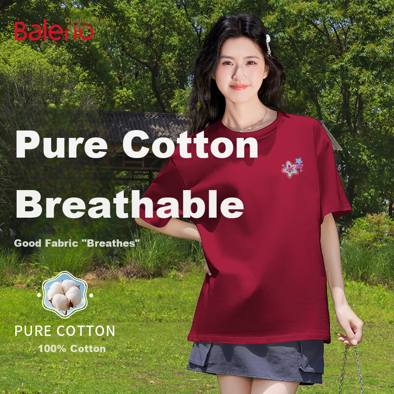 Baleno Women's 2026 New Design Casual Loose Fit Cotton T-Shirt Summer Short Sleeve Fashionable Versatile Top