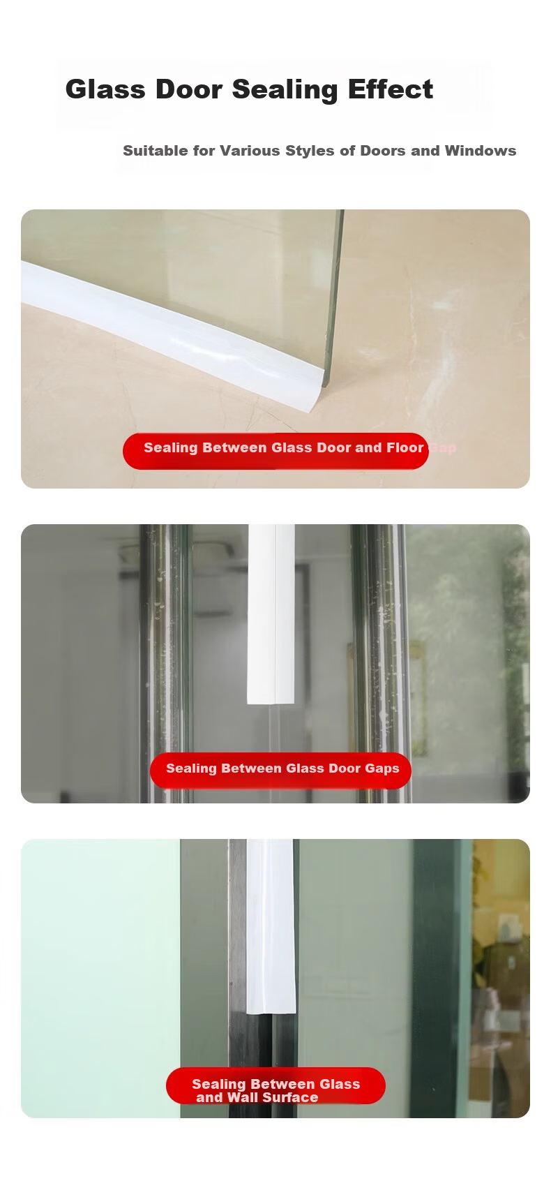 Xuanjia Mital Door and Window Gap Sealing Strip Glass Door Gap Windproof Soundproof Waterproof Adhesive Strip 10