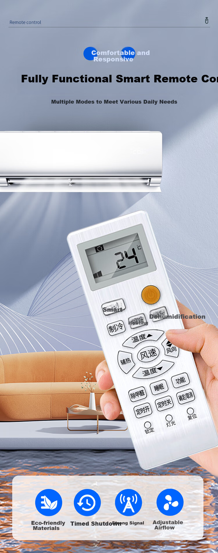ProPre Universal Air Conditioner Remote Control Compatible with Gree, Midea, Changhong, Haier, Chigo, Kelon, Hitachi, Panasonic, Mitsubishi, Daikin, Hisense, Aux, LG, Whirlpool Air Conditioners 7