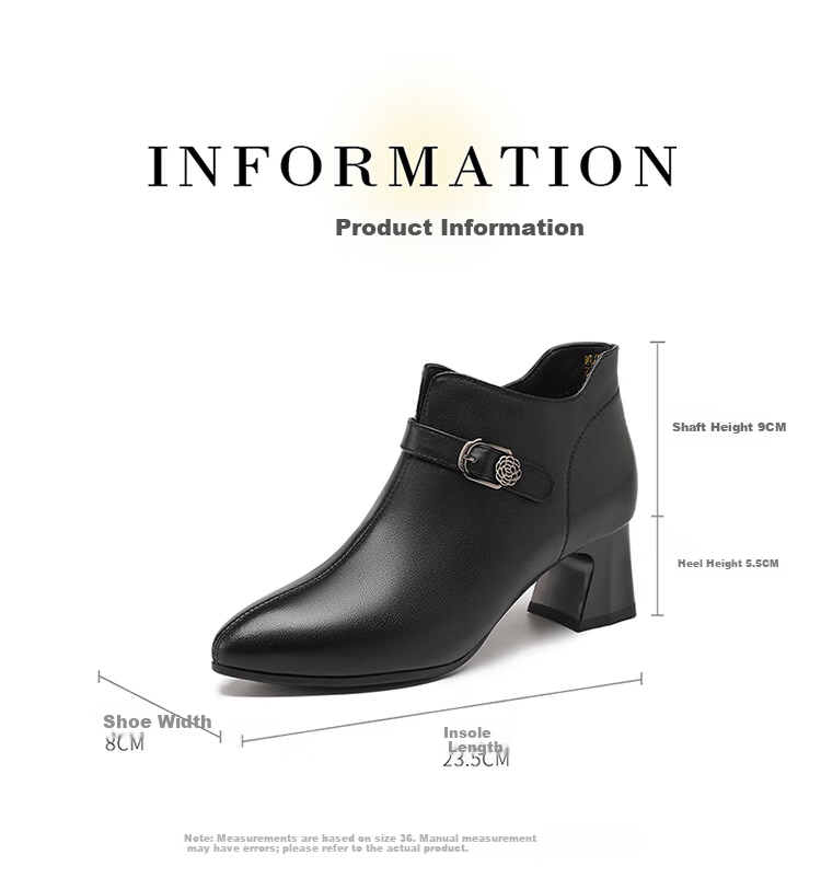 Red Dragonfly Women's Pointed Toe Winter Chunky Heel Ankle Boots Lightweight Height Increasing Commuter Fashion Boots WLC459871B Black Size 35 7