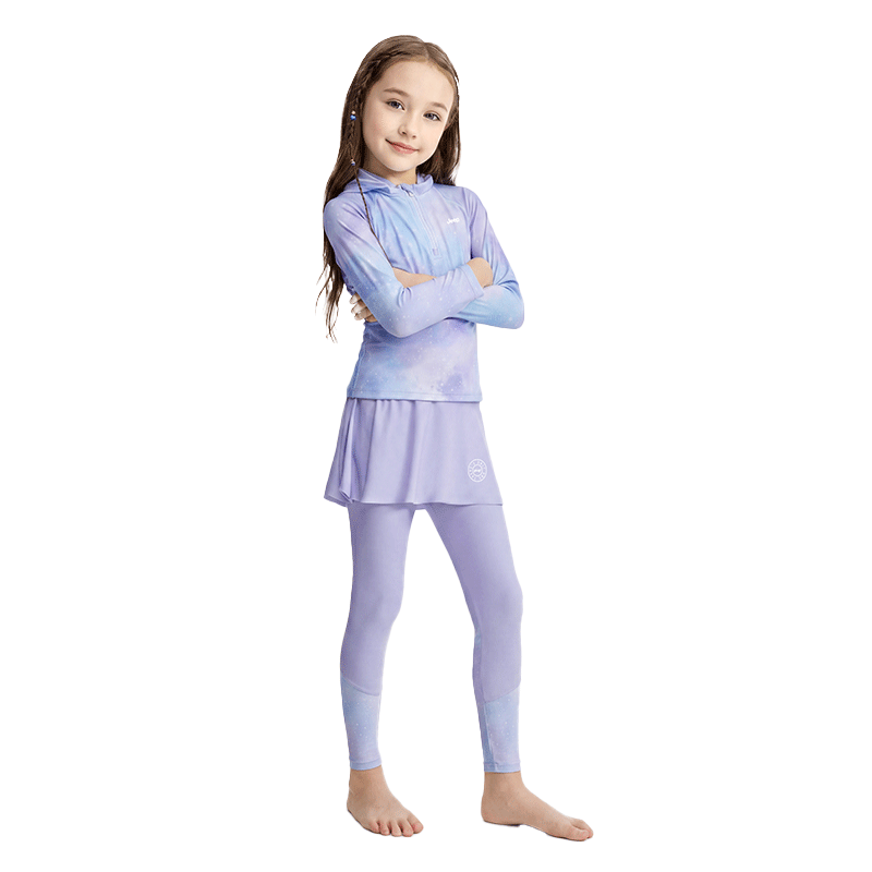 JEEP Kids Girls Two-Piece Modest Swimwear Vacation Hot Spring Sun Protection Dreamy Purple Size 120