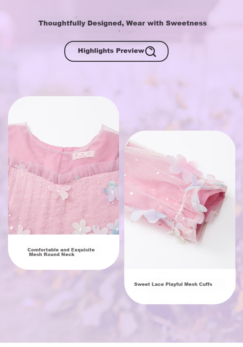 Fulomi Girls' Dress Spring New Sweet Stylish Mesh Dress Baby First Birthday Dress Lotus Pink 130cm 1