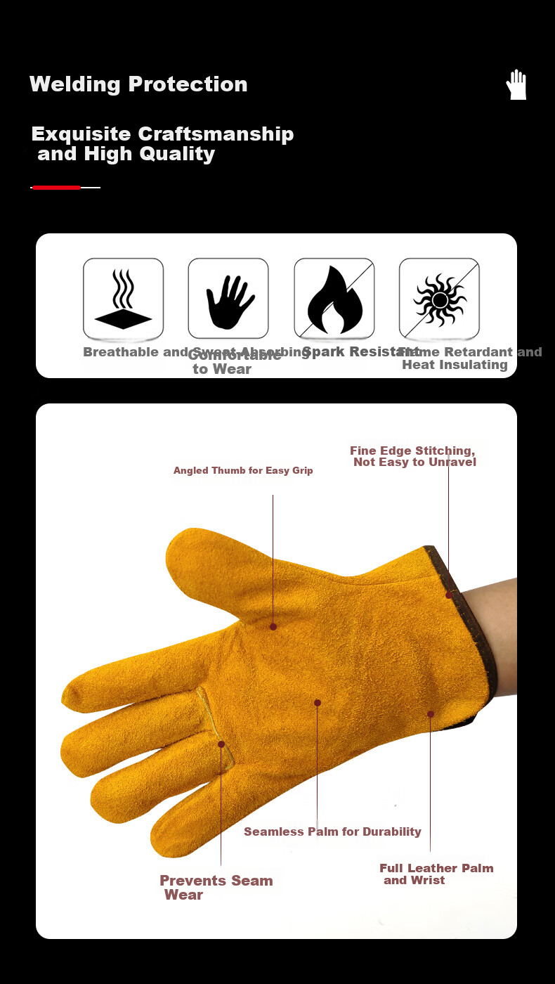 SHENGLI HS624Y Welding Gloves, Cowhide Canvas Patchwork, Wear-Resistant, Anti-Scalding, Industrial Heat-Insulating, Protective Welding Gloves, 26cm, 1 Pair 17